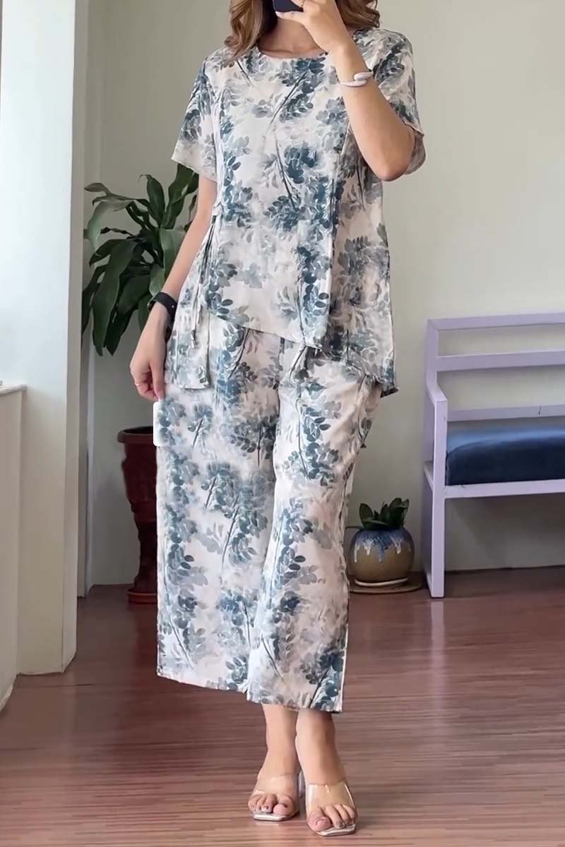 Women Summer Irregular hem printed two-piece set