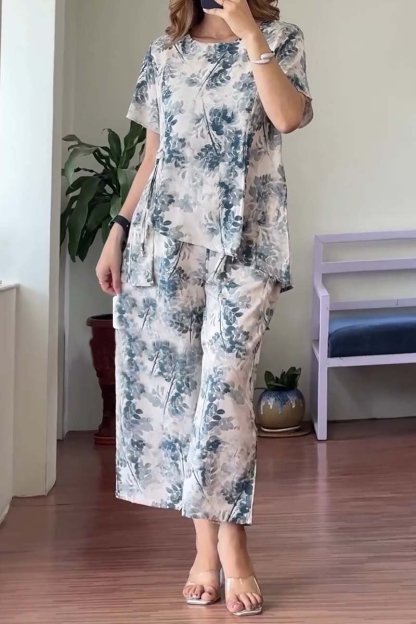 Women Summer Irregular hem printed two-piece set