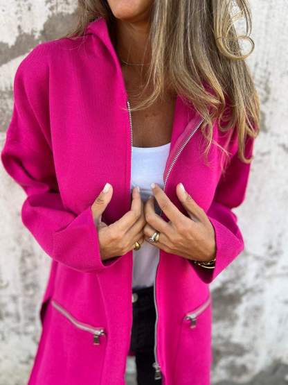 Zipper Long Sleeve Hooded Jacket