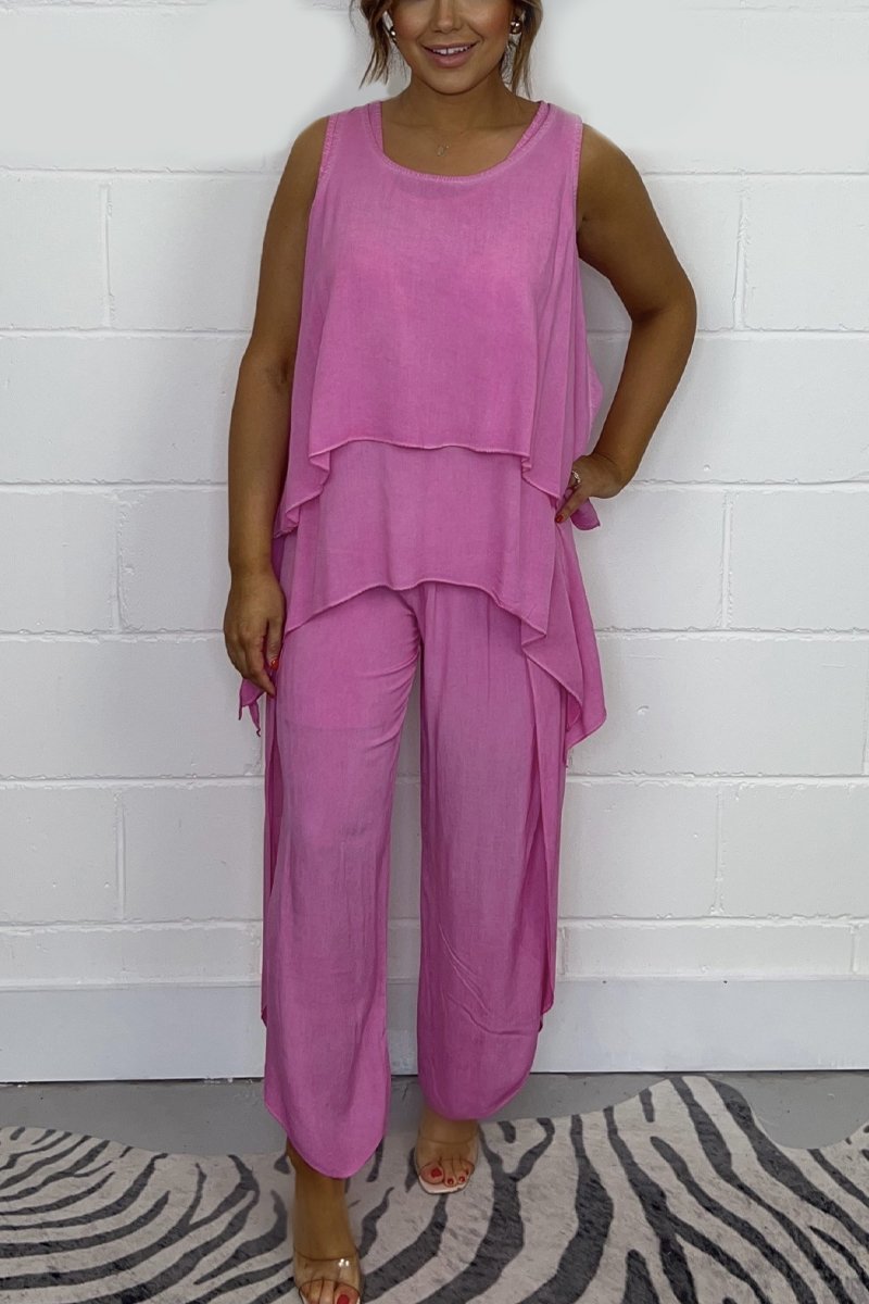 Women Casual sleeveless loose top and pants suit