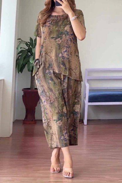 Women Summer Irregular hem printed two-piece set
