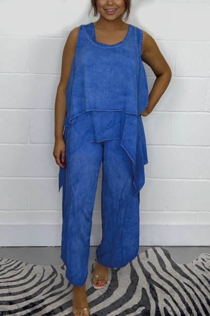 Women Casual sleeveless loose top and pants suit