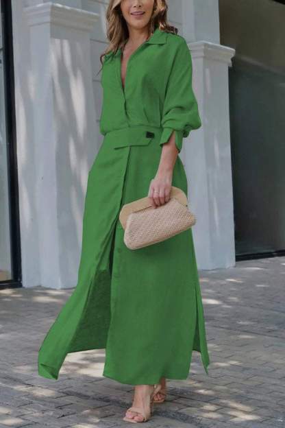 Women Cotton and linen solid color maxi dress