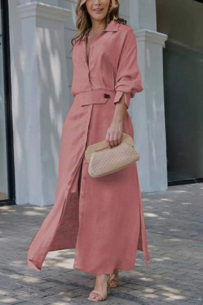 Women Cotton and linen solid color maxi dress