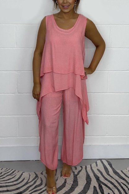 Women Casual sleeveless loose top and pants suit