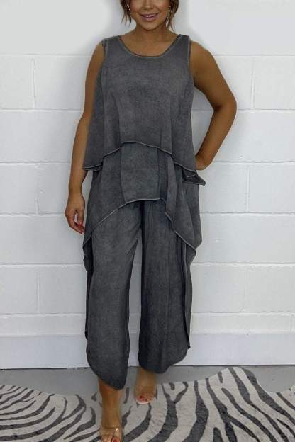 Women Casual sleeveless loose top and pants suit