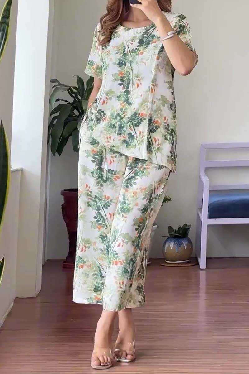 Women Summer Irregular hem printed two-piece set