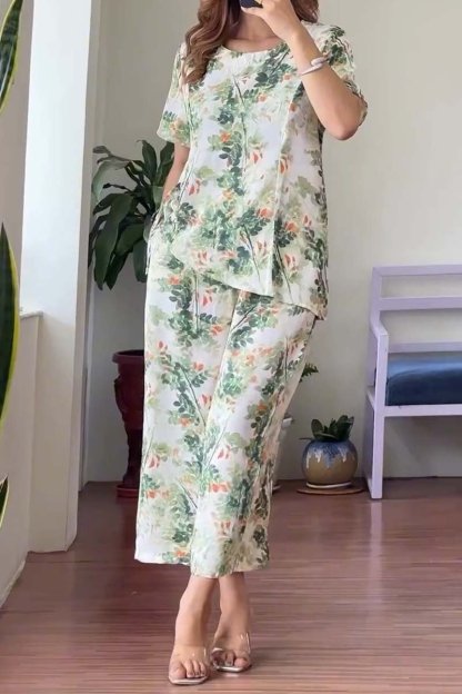 Women Summer Irregular hem printed two-piece set
