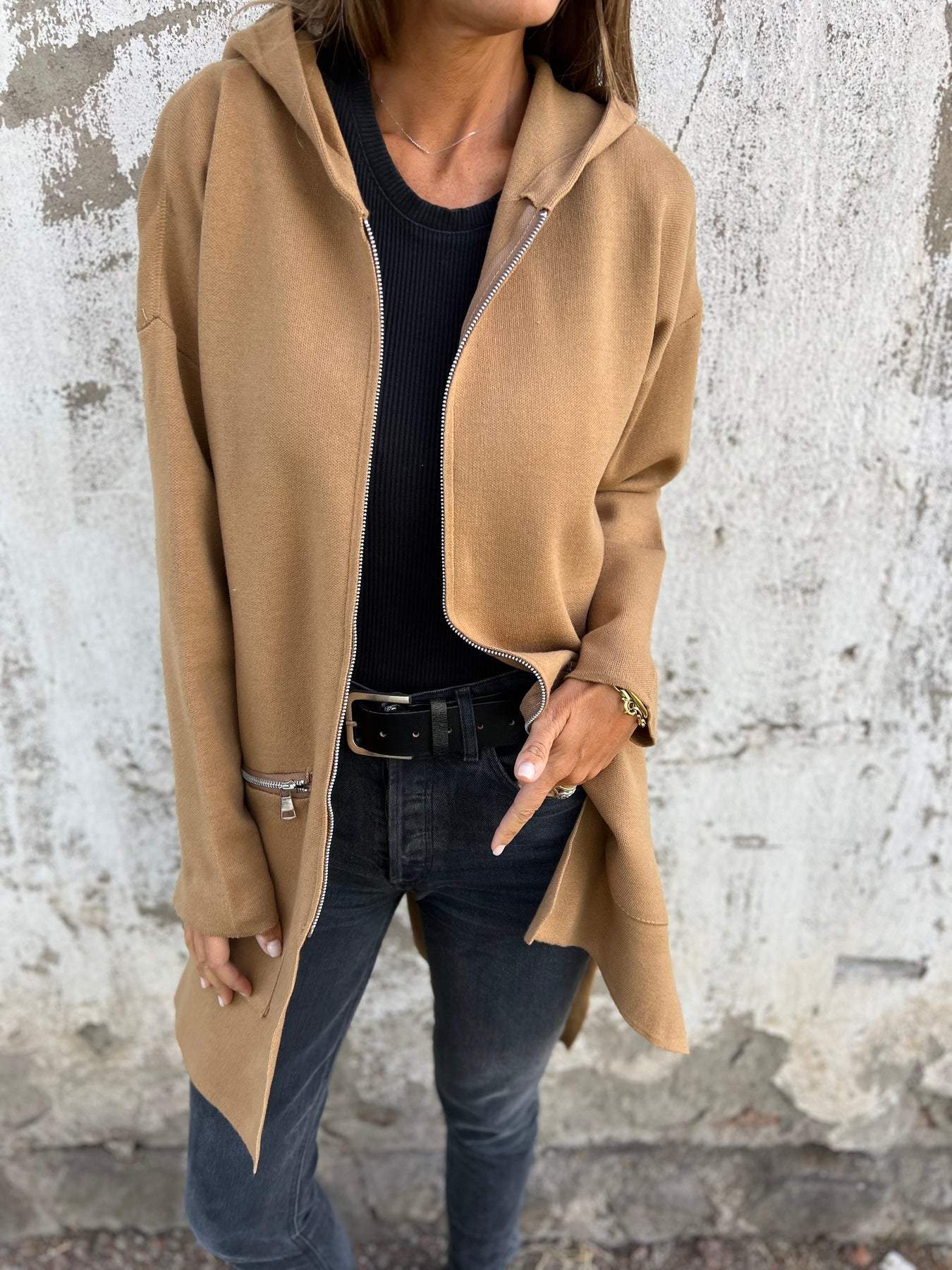 Zipper Long Sleeve Hooded Jacket