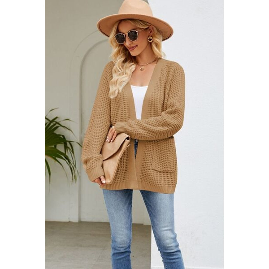 Open Front Raglan Sleeve Pocketed Cardigan