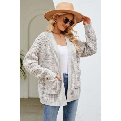 Open Front Raglan Sleeve Pocketed Cardigan