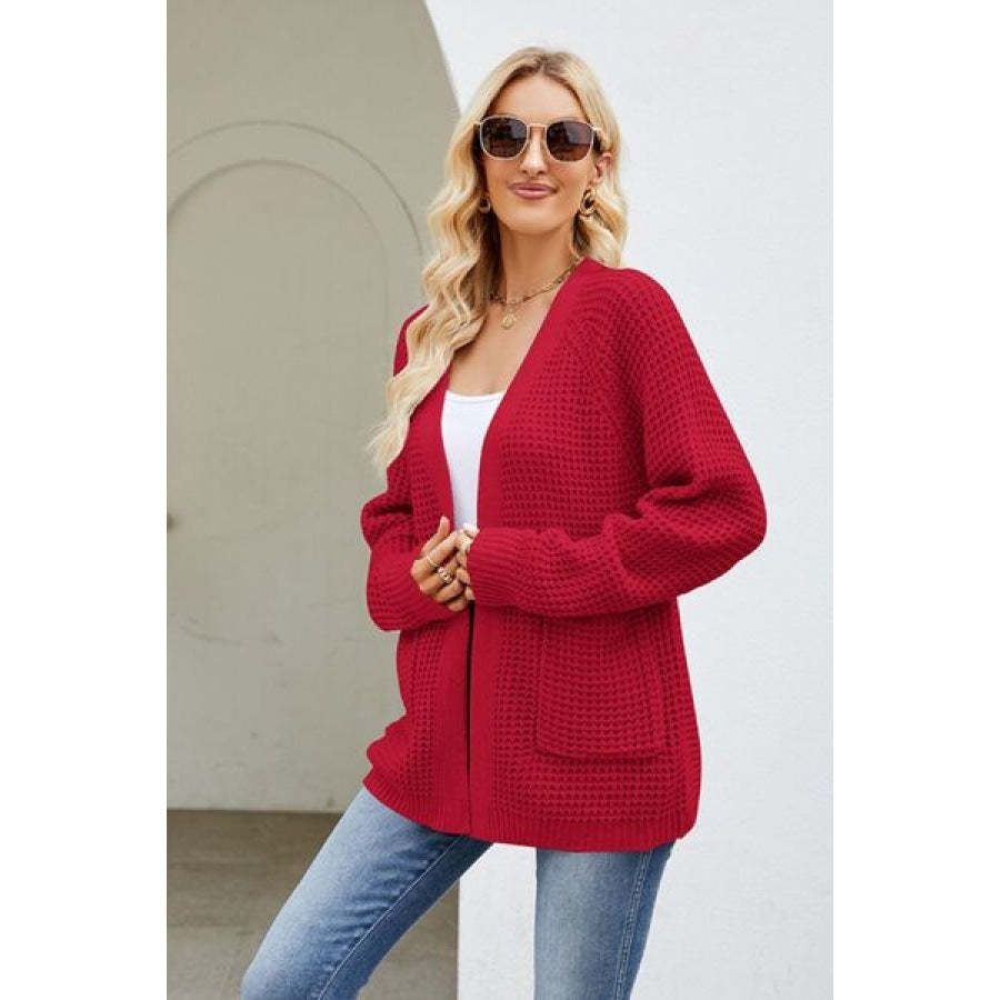 Open Front Raglan Sleeve Pocketed Cardigan