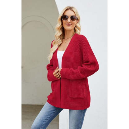Open Front Raglan Sleeve Pocketed Cardigan