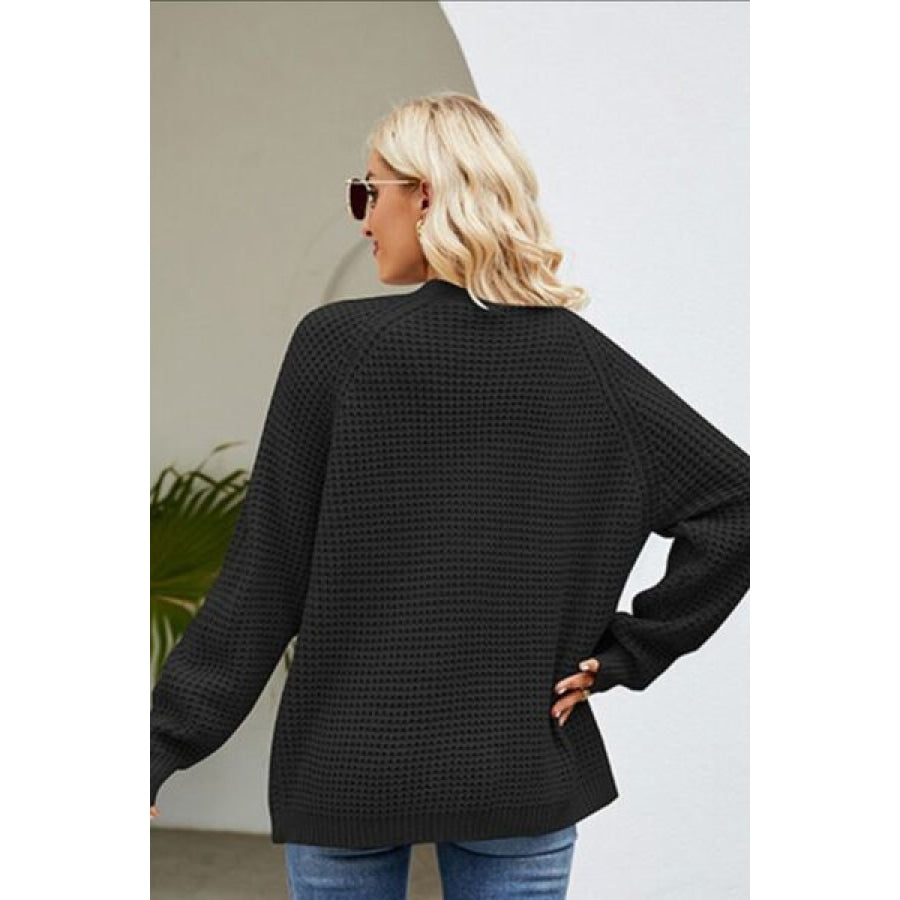 Open Front Raglan Sleeve Pocketed Cardigan