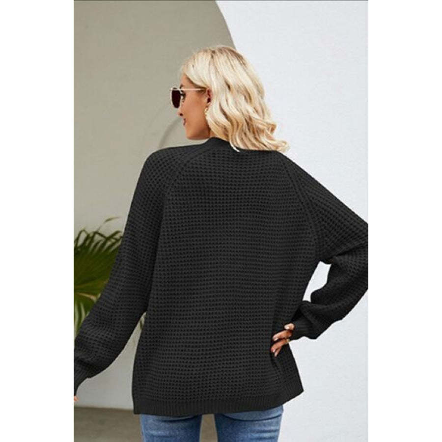 Open Front Raglan Sleeve Pocketed Cardigan