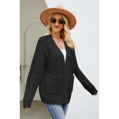 Open Front Raglan Sleeve Pocketed Cardigan
