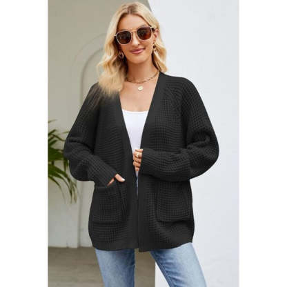Open Front Raglan Sleeve Pocketed Cardigan