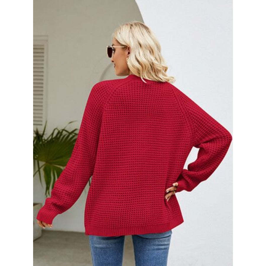 Open Front Raglan Sleeve Pocketed Cardigan
