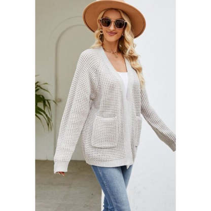 Open Front Raglan Sleeve Pocketed Cardigan
