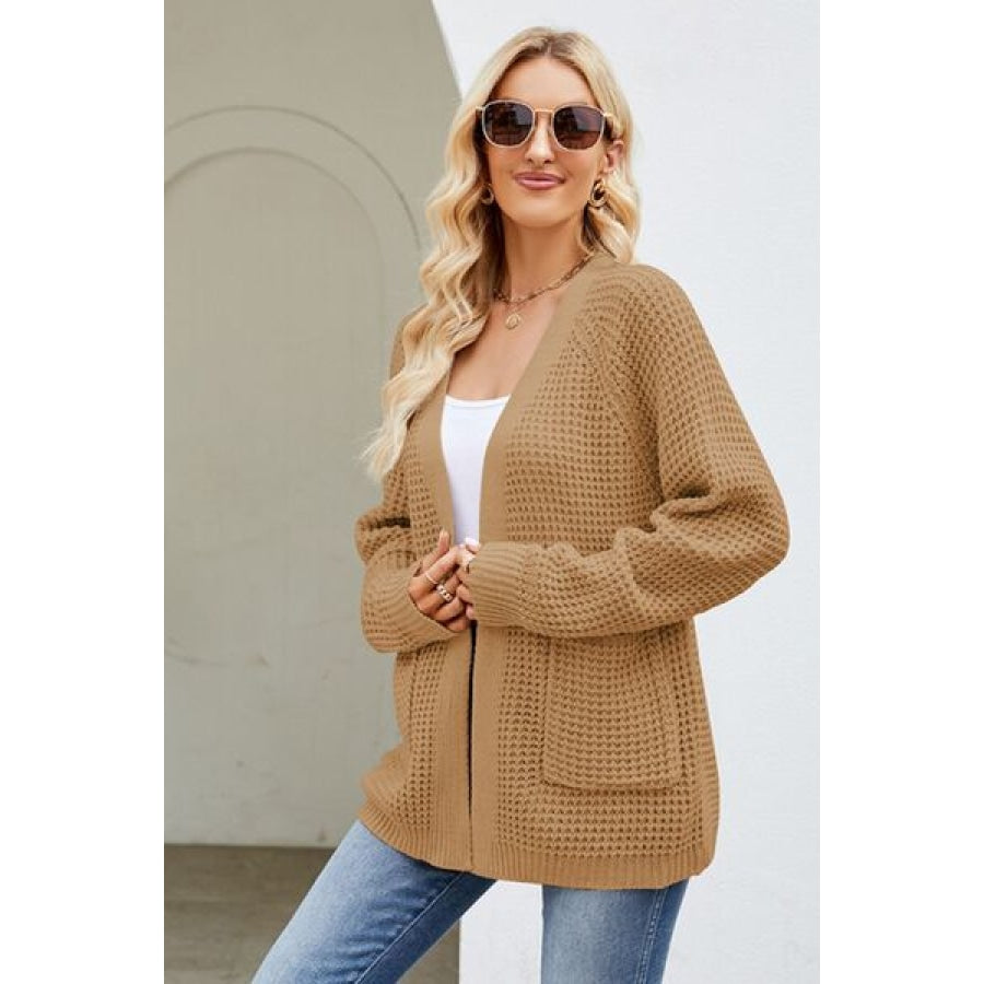 Open Front Raglan Sleeve Pocketed Cardigan