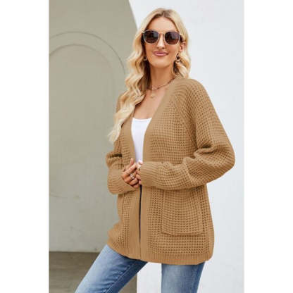 Open Front Raglan Sleeve Pocketed Cardigan