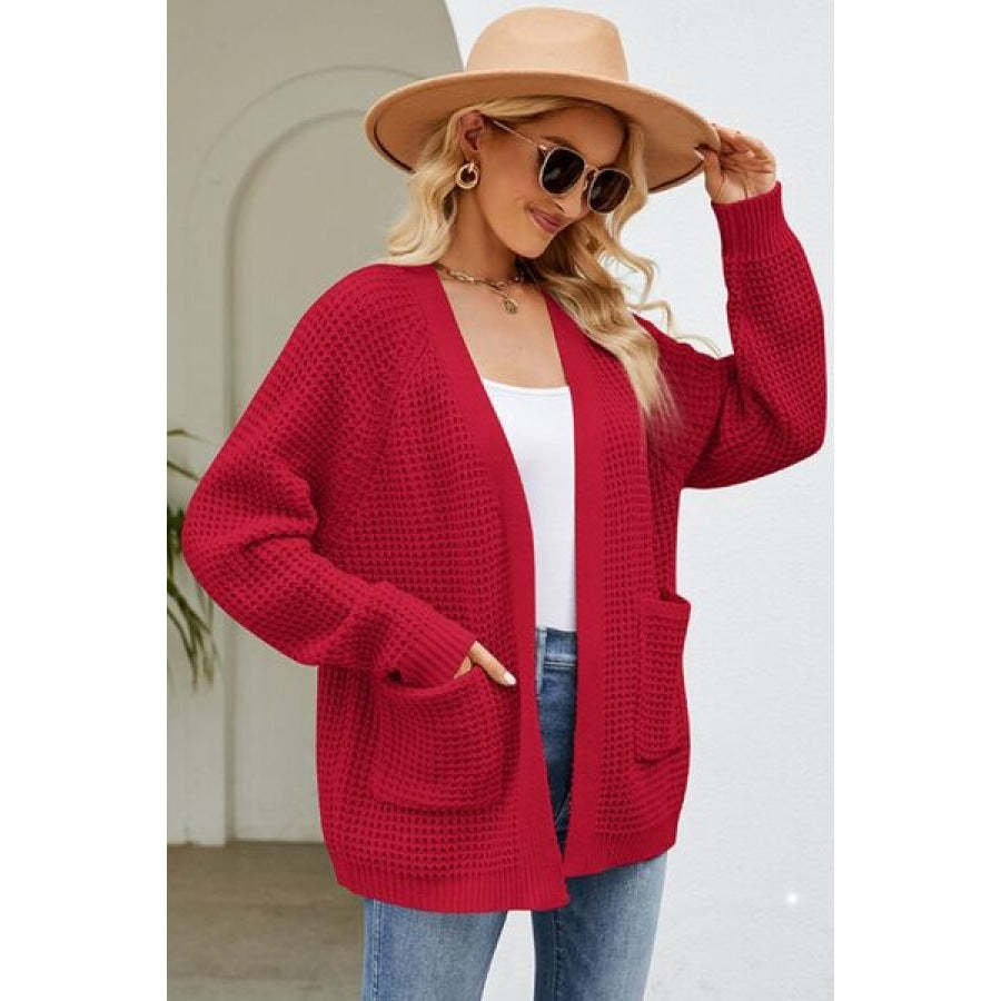 Open Front Raglan Sleeve Pocketed Cardigan