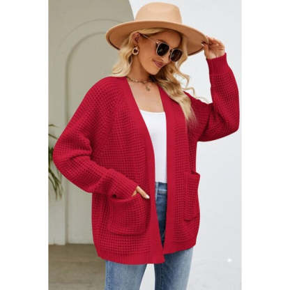 Open Front Raglan Sleeve Pocketed Cardigan