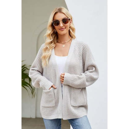 Open Front Raglan Sleeve Pocketed Cardigan