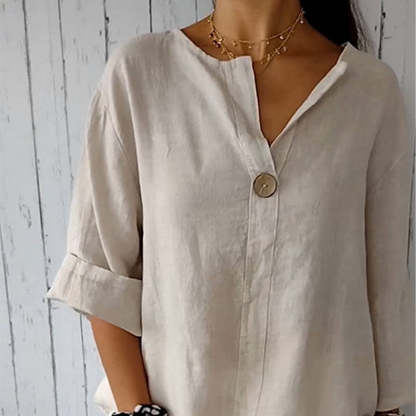Women's Linen-Cotton V-Neck Comfortable Top