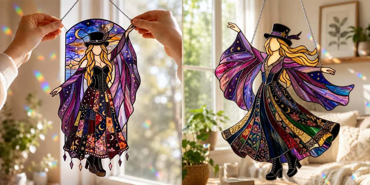 💥 LAST DAY 57% OFF - 💃 Stevie Nicks 🤘 Handmade Stained Glass Spinning Suncatcher