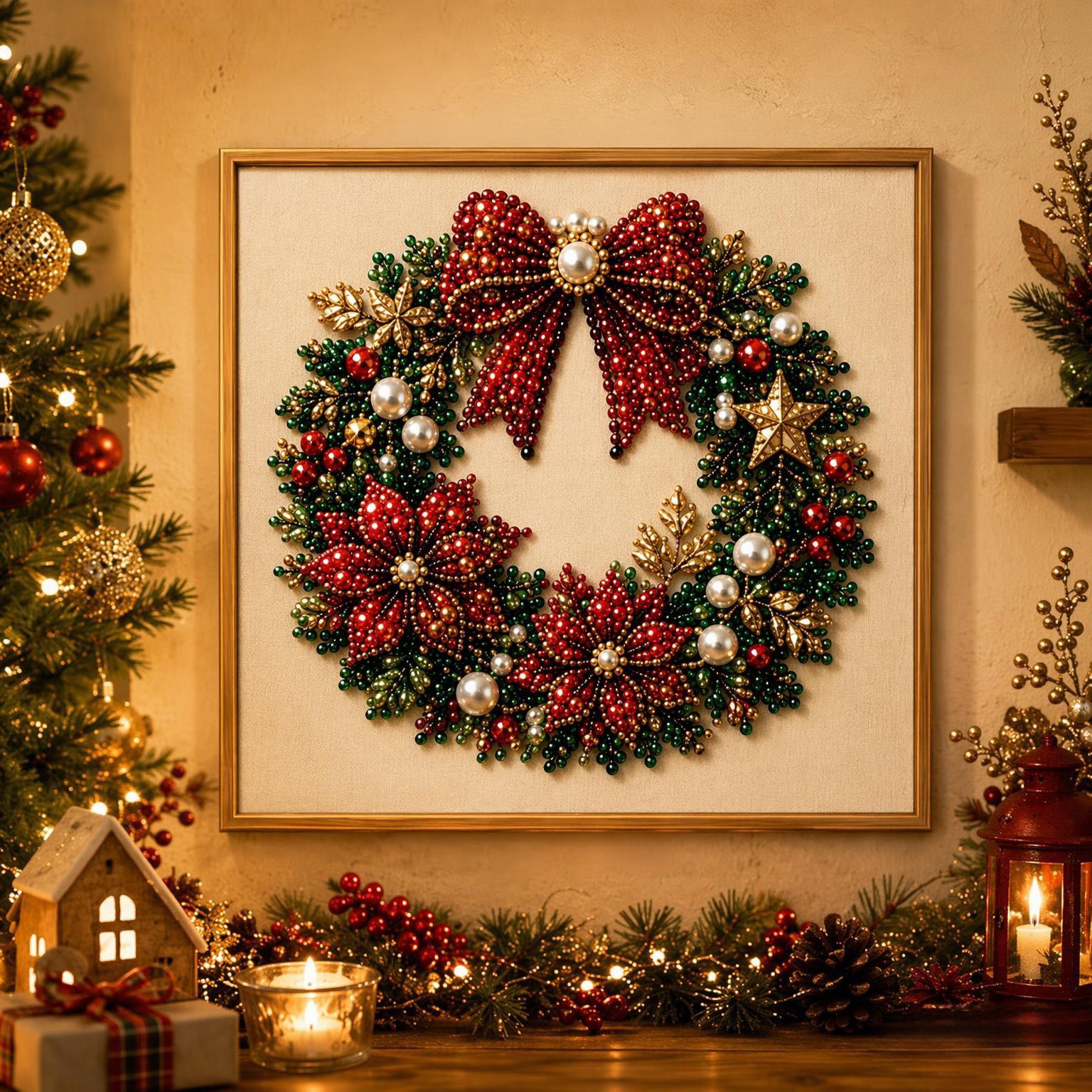 🎄CHRISTMAS EARLY BIRD SALE — 70% OFF – Premium 3D Pearl Christmas Diamond Painting Art Kit | Luxury Flocked Canvas with Scratch-Resistant Non-Fading Pearl Beads DIY Holiday Decor 🎅⛄️❄️