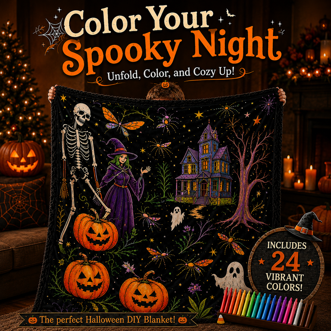 🔥Last Day 49% OFF - 🎃👻Trick Or Trace Halloween Coloring Blanket🎨(📦Buy 2 Free Shipping)