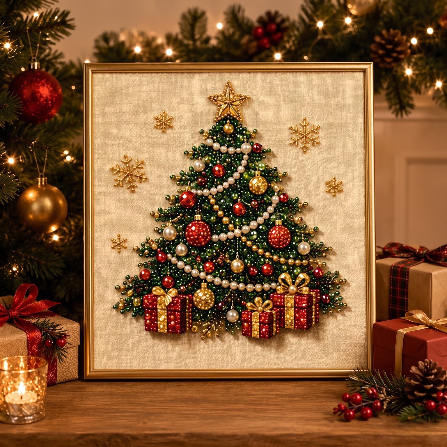 🎄CHRISTMAS EARLY BIRD SALE — 70% OFF – Premium 3D Pearl Christmas Diamond Painting Art Kit | Luxury Flocked Canvas with Scratch-Resistant Non-Fading Pearl Beads DIY Holiday Decor 🎅⛄️❄️
