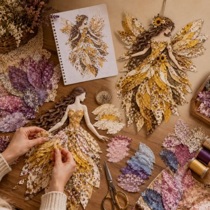 🧚‍♀️🌸 Premium Fairy Patchwork DIY Kit | High-Quality Layered Fabric with Floral Wings DIY Handmade Fantasy Wall Decor ✨