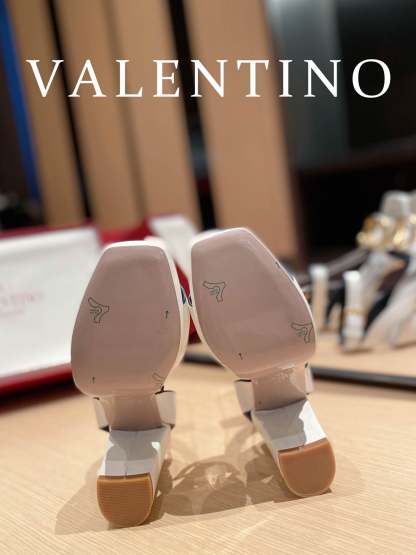 Valentino Garavani Strap Heeled Sandals With V Logo Signature Embellishment White For Women