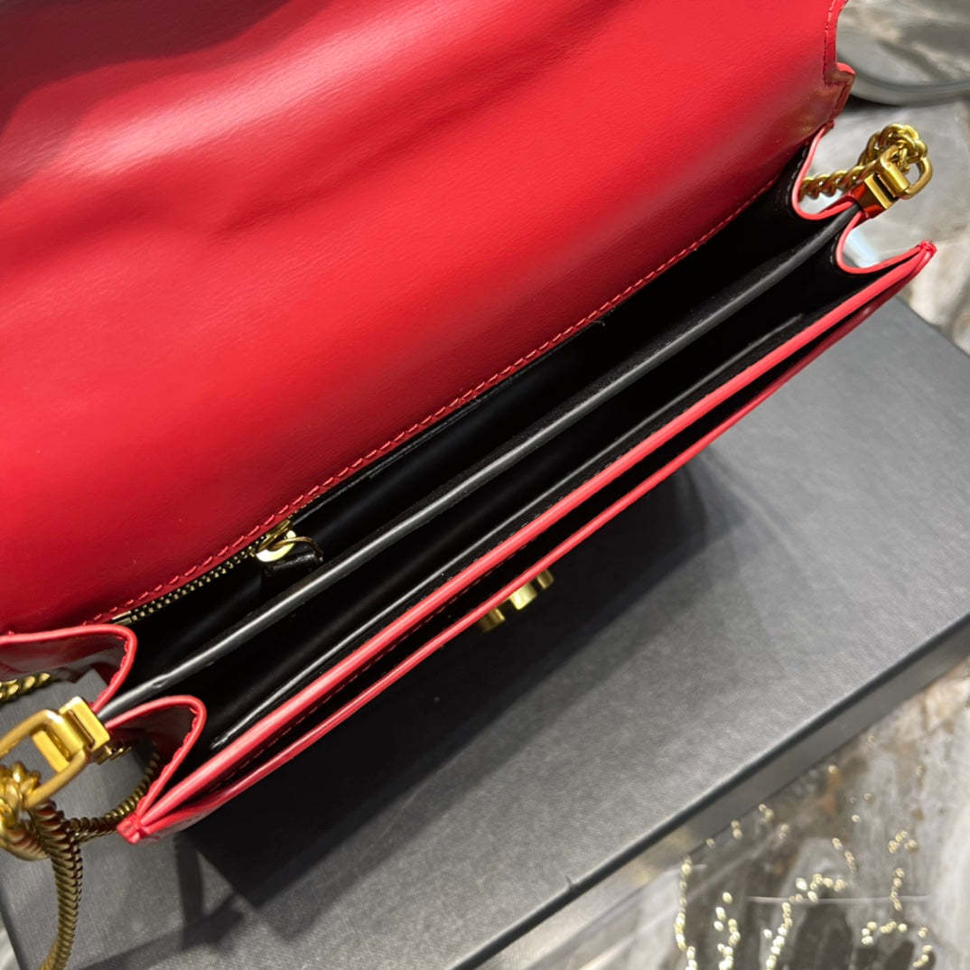 YSSL Cassandra Medium Chain Bag Rouge Opyum In Grain De Poudre Embossed For Women 8.6in/22cm YSL 532750BOW0W6008