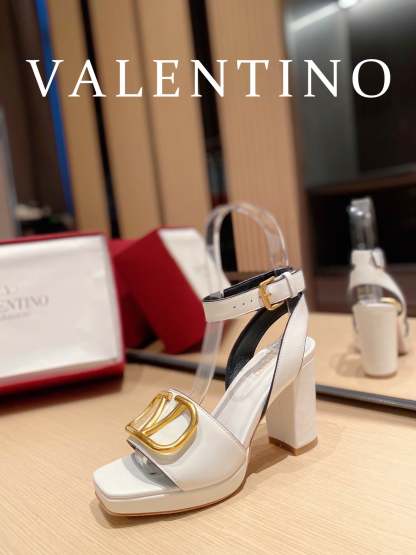 Valentino Garavani Strap Heeled Sandals With V Logo Signature Embellishment White For Women