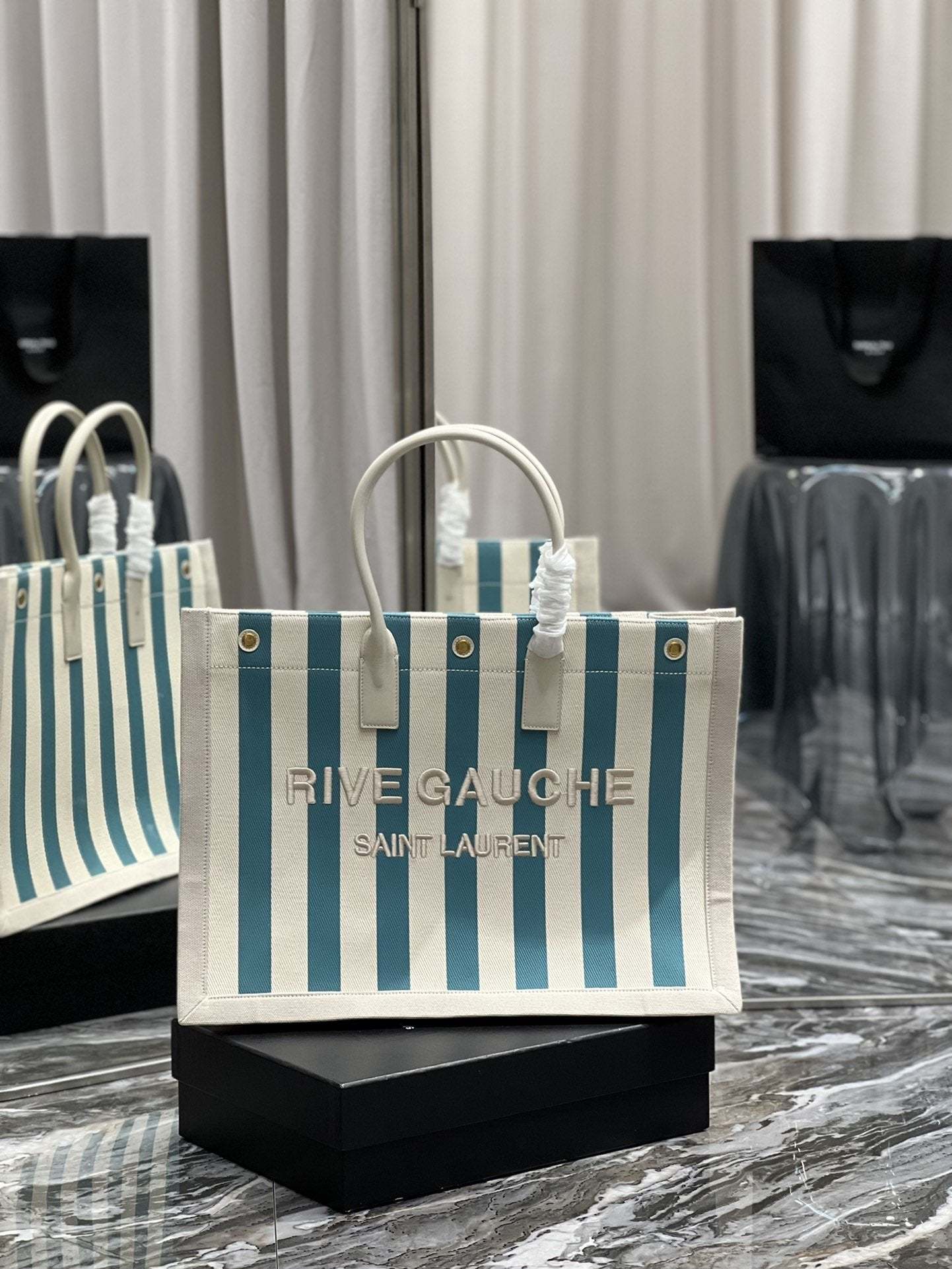YSSL Rive Gauche Tote Bag In Water Green For Women 18.9in/48cm YSL 499290FAAD51680