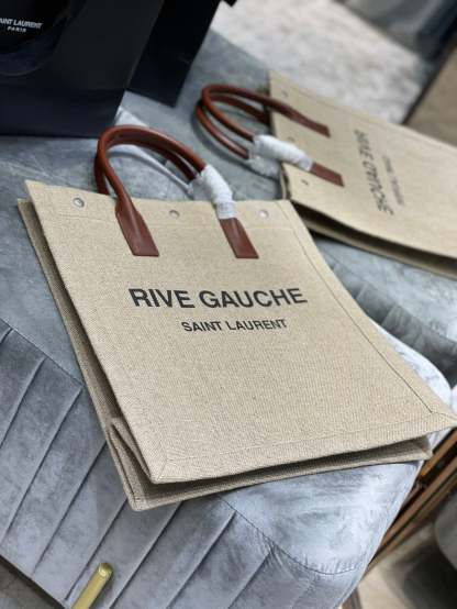 YSSL Rive Gauche North/South Tote Bag In Printed Linen For Women 15.3in/39cm YSL