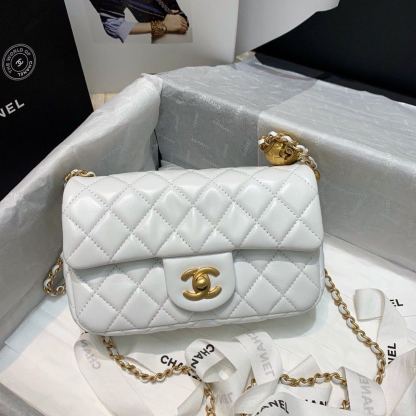 ChanelFlap Bag With ChanelBall On Strap White For Women, Women&#8217;s Handbags, Shoulder And Crossbody Bags 7.8in/20cm AS1787