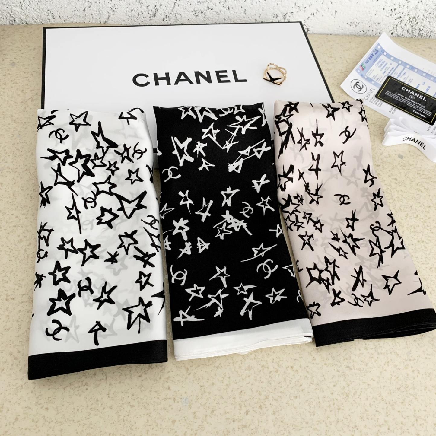 CC SILK CC STAR SCARF BLACK