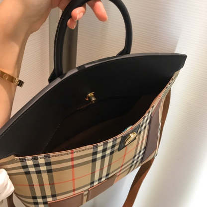 BB Small Vintage Check Society Top Handle Bag For Women, Bags 14.6in/37cm