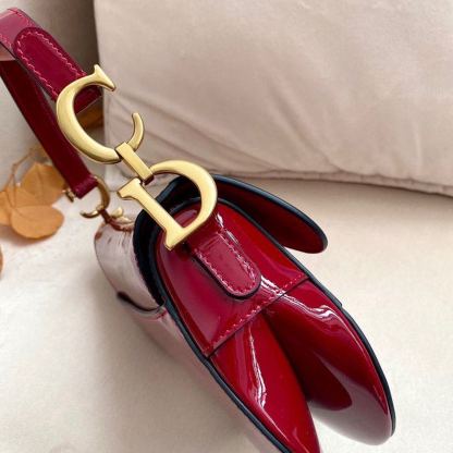 DI Micro Saddle Bag Red Patent Gold Toned Hardware For Women 19.5cm/7.6in CD