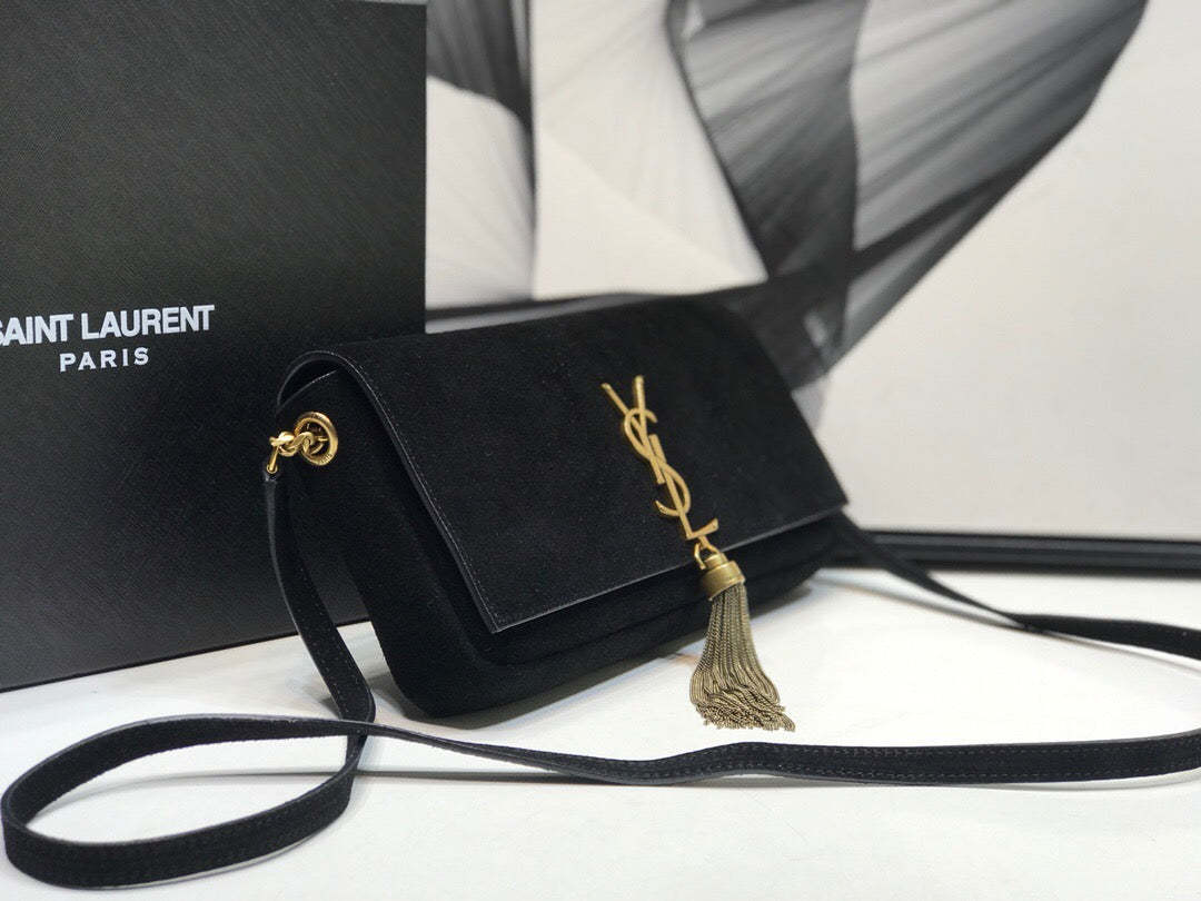 YSSL Kate Tassel Small Shoulder Bag Black For Women 10.2in/26cm YSL 6042760UD7W1011