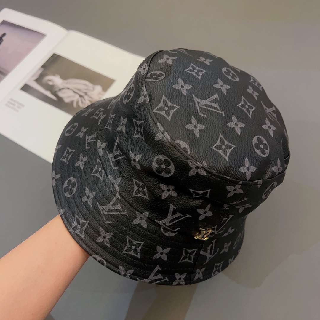 LV MONOGRAM LEATHER BUCKER HAT BLACK