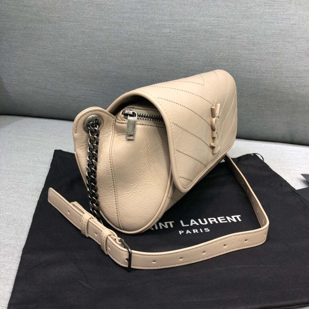 YSSL Niki Medium Crinkled Shoulder Bag Beige For Women 11in/28cm YSL