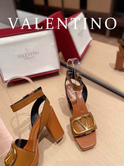 Valentino Garavani Strap Heeled Sandals With V Logo Signature Embellishment Orange For Women