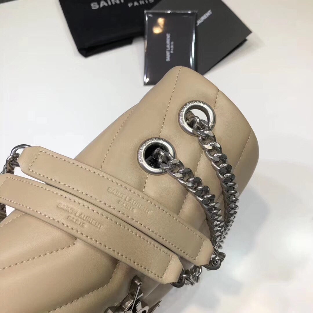 YSSL Loulou Small Chain Bag In Matelassé "Y" Beige For Women 9.8in/23cm YSL 