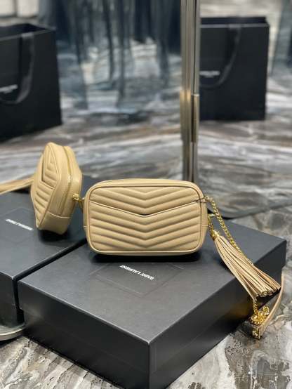 YSSL Lou Mini Bag Beige In Quilted Grain De Poudre With Gold Hardware For Women 7.4in/19cm YSl 6125791GF012721