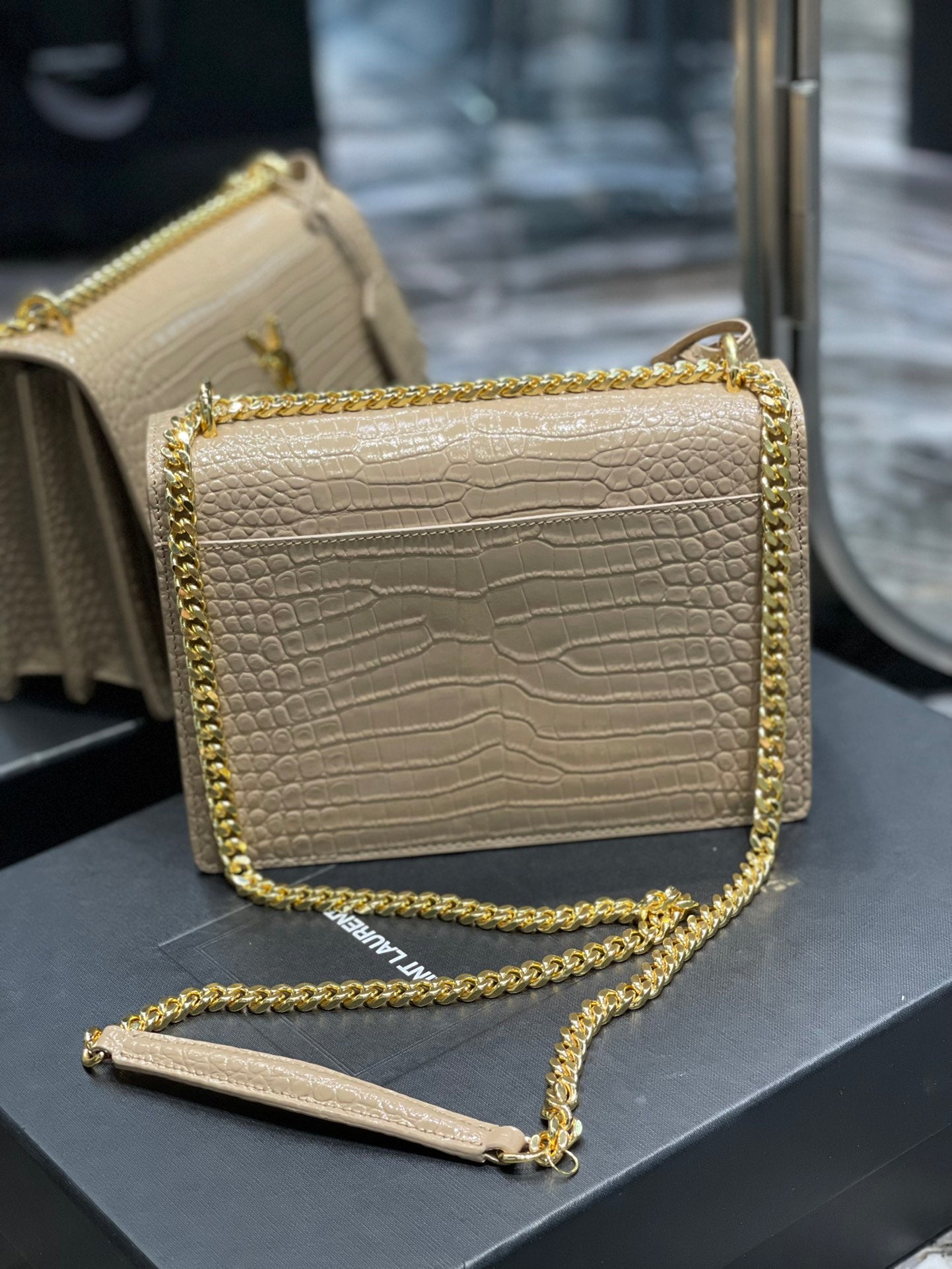 YSSL Sunset Medium Chain Bag For Women 8.6in/22cm Beige YSL 442906DND0J2721